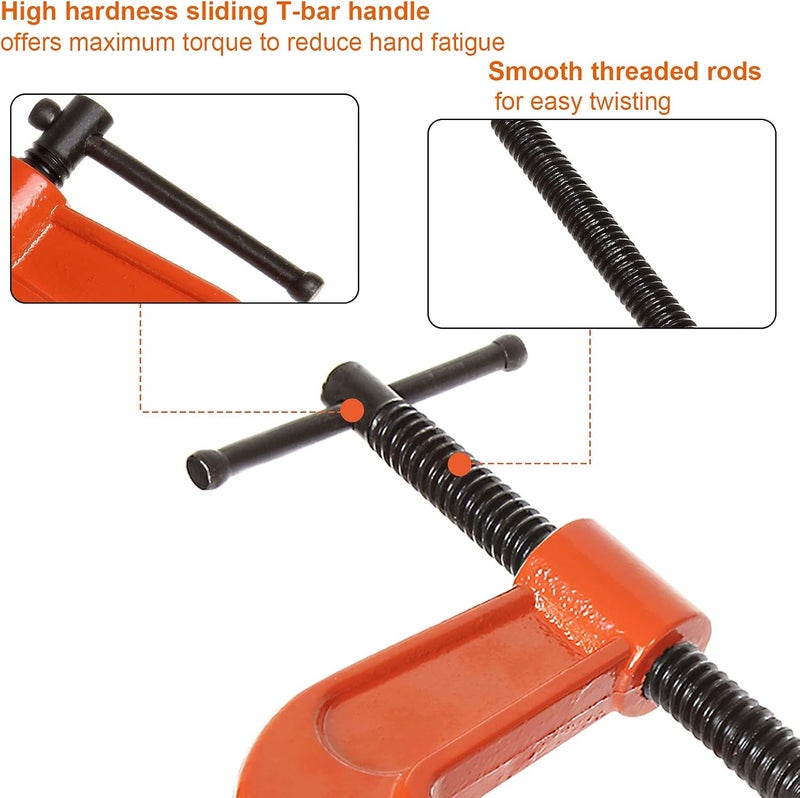 RHBLME 4 Pack Heavy Duty C Clamp, 5 Inch Malleable Iron C-Clamp G Clamp, Up To 5 Inch Jaw Opening, 3 Inch Throat Depth with T-Bar Handle for Woodworking, Welding, Building - Image 5